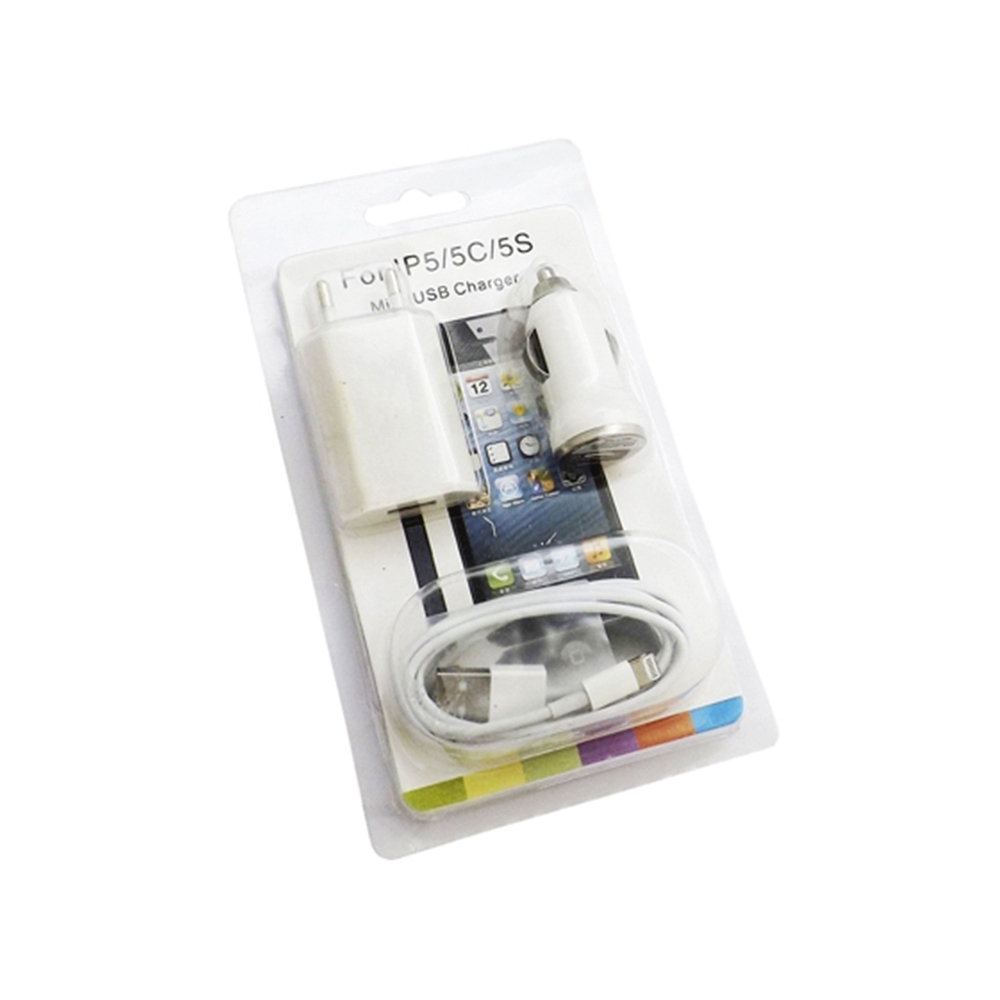 Kit 3 em 1 Carregador cabo Lightning e Carregador Veicular-P@12597