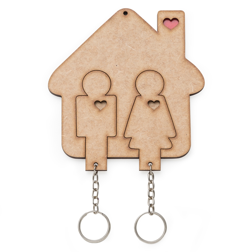 Porta Chaves Casinha com Chaveiro Formato Casal-13572