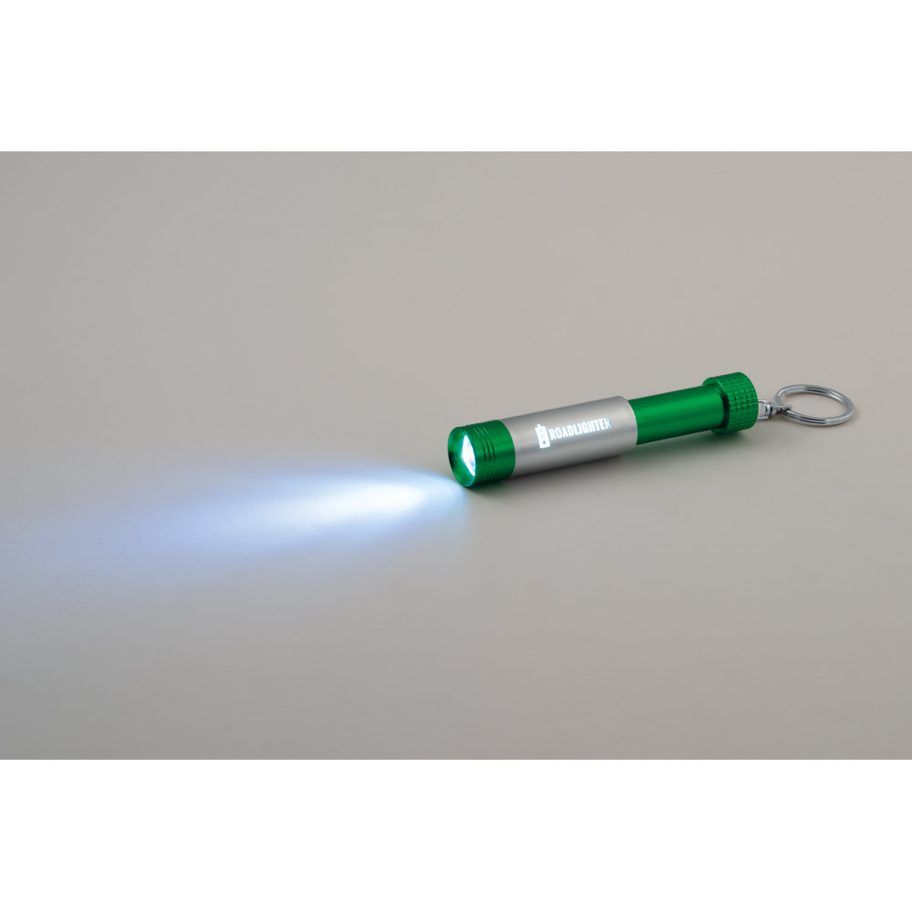 Chaveiro com lanterna em alumínio e LED interior