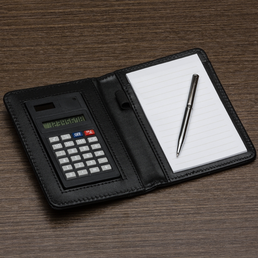 Bloco de anotações com calculadora