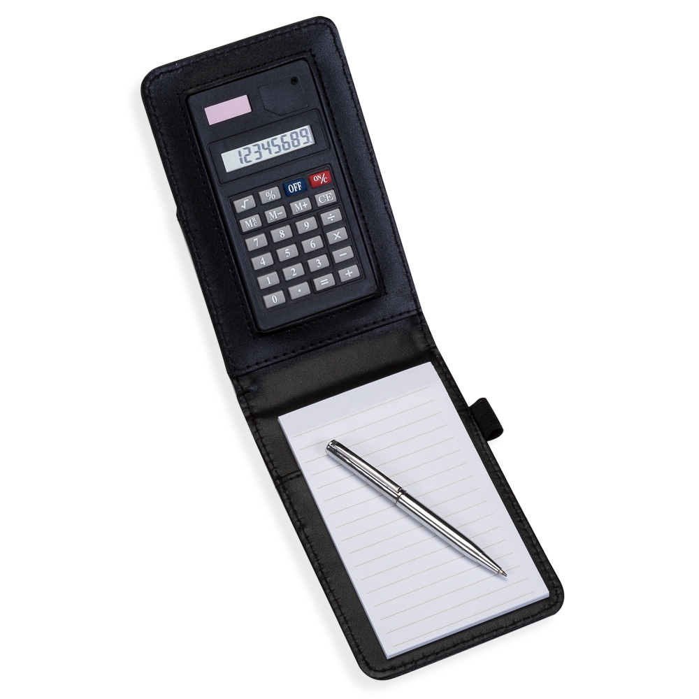 Bloco de anotações com calculadora