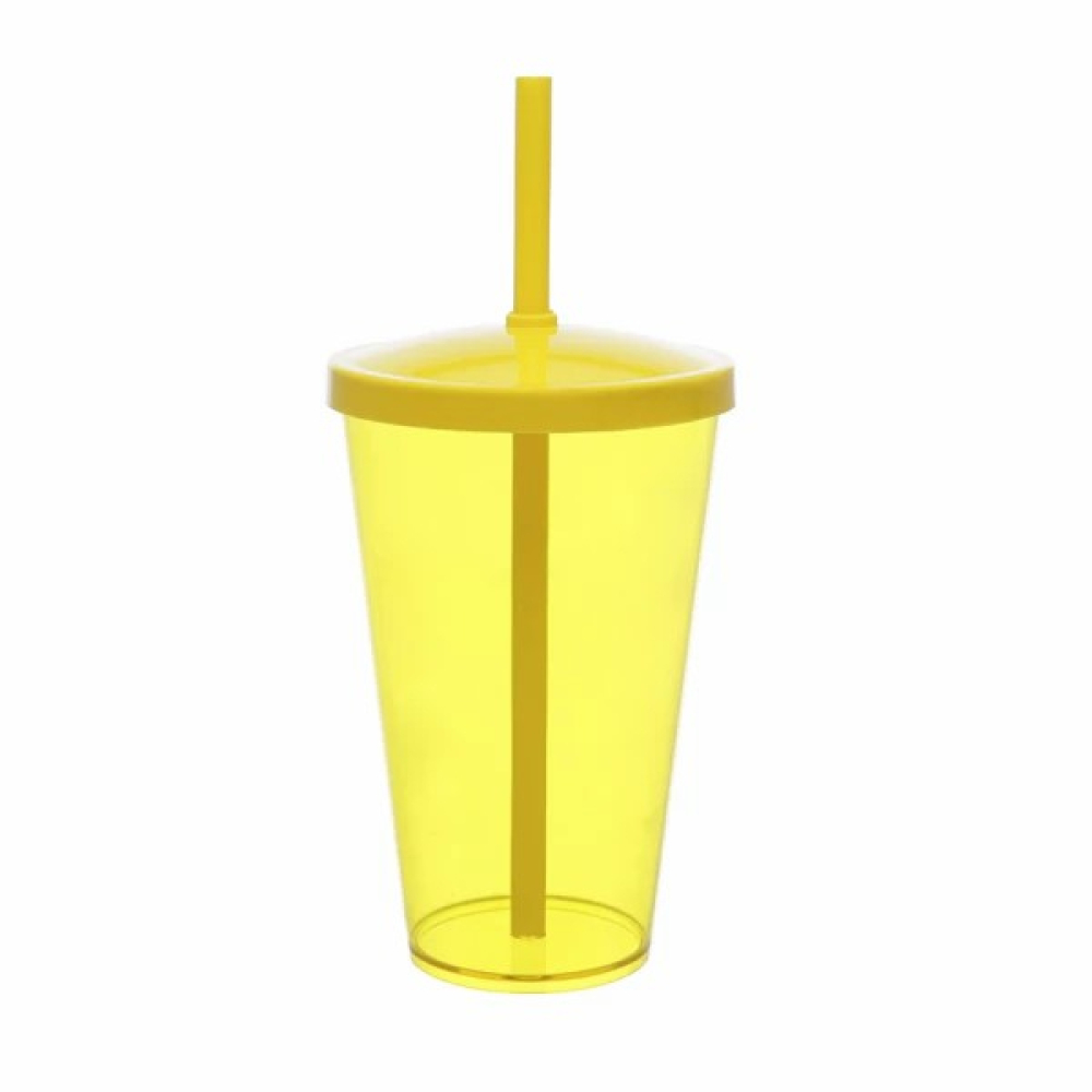 Copo Acrílico liso 550ml com Tampa e Canudo