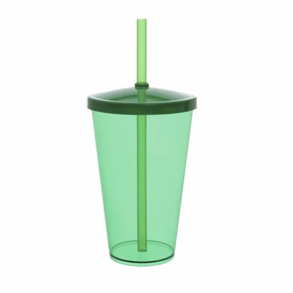 Copo Acrílico liso 550ml com Tampa e Canudo