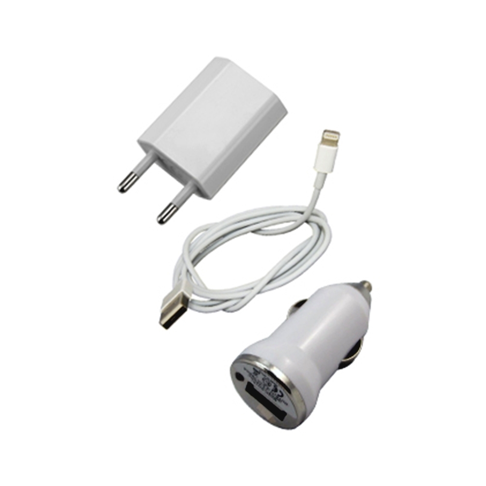 Kit 3 em 1 Carregador cabo Lightning e Carregador Veicular