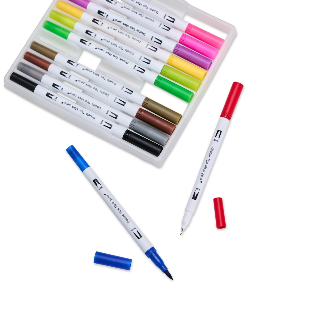 Kit Canetinhas Ponta Dupla Com 12 Cores